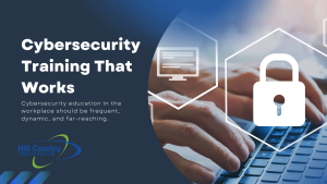 Hands typing on keyboard blog banner for cybersecurity training that works