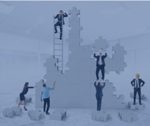 Collaborative productivity software is essential for businesses looking to enhance their remote workforce. Professional team working to put the puzzle pieces together