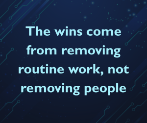 How Businesses Are Actually Using AI Right Now 1 pull quote graphic "the wins come from removing routine work, not removing people.